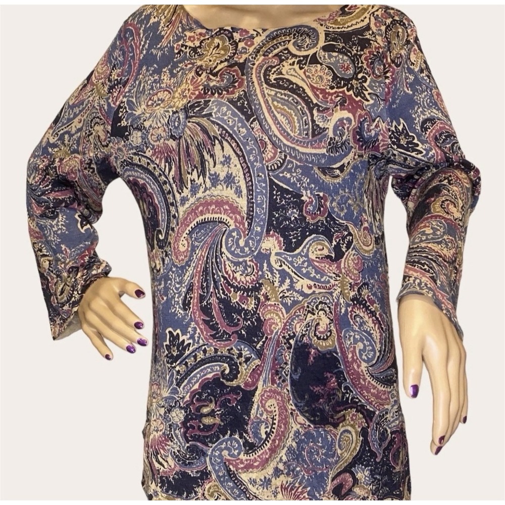 Ralph Lauren Womens XL Lightweight Sweater 100% Silk Paisley Blue Cream Neutral